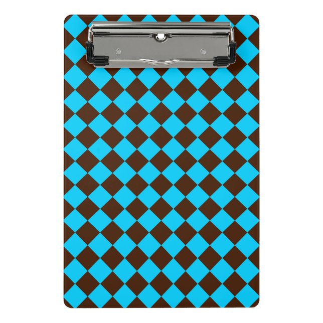 Blaubraune Diamant-Schachbrett-Muster Mini Klemmbrett (Vorderseite)