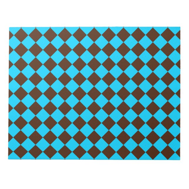 Blaubraune Diamant-Schachbrett-Muster Notizblock (Vorderseite)