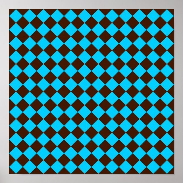 Blaubraune Diamant-Schachbrett-Muster Poster (Vorne)