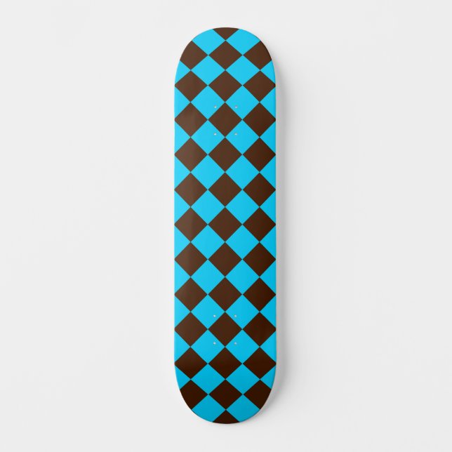 Blaubraune Diamant-Schachbrett-Muster Skateboard (Vorderseite)