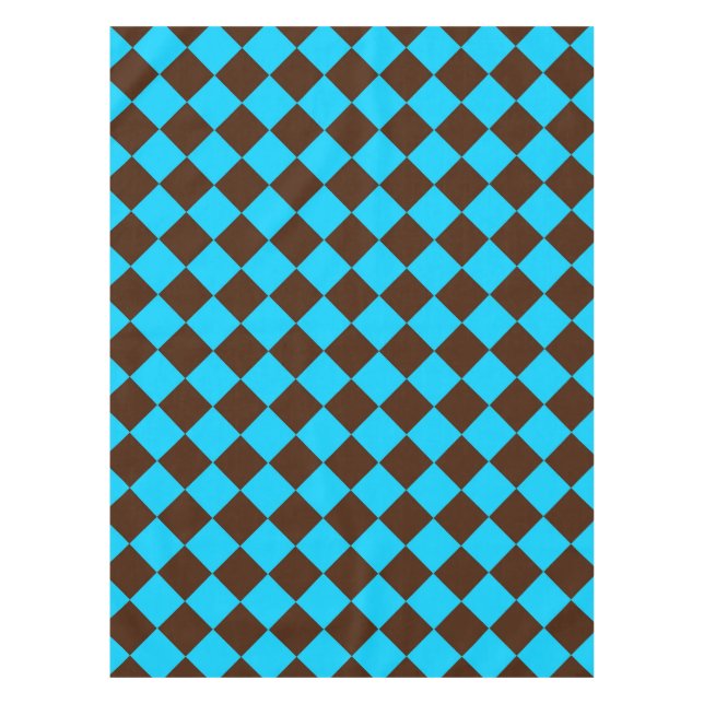 Blaubraune Diamant-Schachbrett-Muster Tischdecke (Vorderseite)