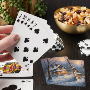 Blaubraune Winterhüttenschneebemalung Spielkarten