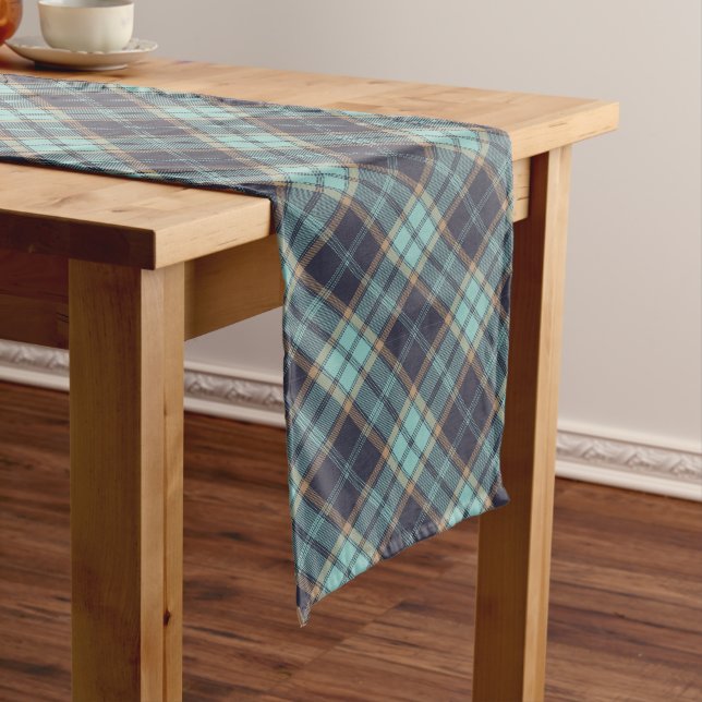 Blaubrauner Tartan Kariertes rustikales Muster für Großer Tischläufer (Beispiel)