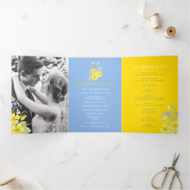 Blaubrunnenblume Grunzen Gelbe blaue Hochzeit Dreifach-gefaltete Programmkarte