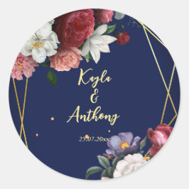 Blauburgund-Rose Hochzeitsumschlag Runder Aufkleber