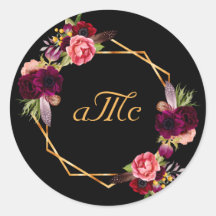 Blauburgund-Schwarz-Monogramm-Initialen