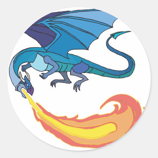Blaudrache atmet Feuer Runder Aufkleber (Vorderseite)