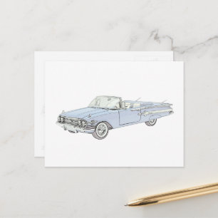 Blaue 1960 Chevy Impala Cabrio Bleistiftzeichnung Postkarte