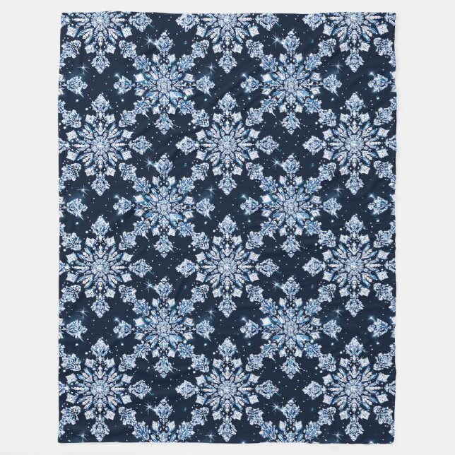 Blaue 3D-Schneeflocken Fleecedecke (Vorderseite)