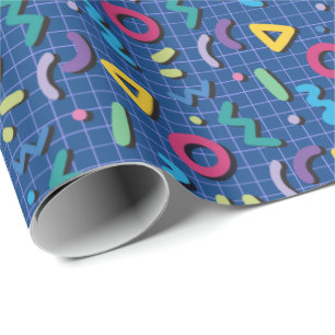 Blaue 80er Memphis Muster Geschenkpapier