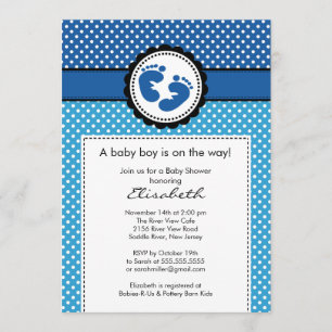 Blaue Abdruck-Jungen-Babyparty-Einladung Einladung