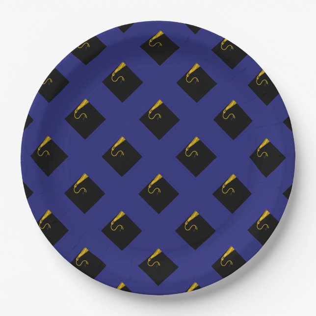Blaue Abschlussfeier-Papierteller Pappteller (Vorderseite)