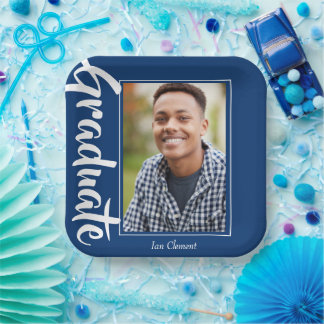 Blaue Abschlussfoto-Personalisierte Party Pappteller