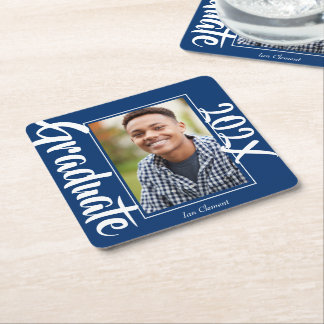 Blaue Abschlussfoto-Personalisierte Party Rechteckiger Pappuntersetzer