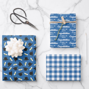 Blaue Abschlusskappen-Diplome Gemischte Abschlussm Geschenkpapier Set