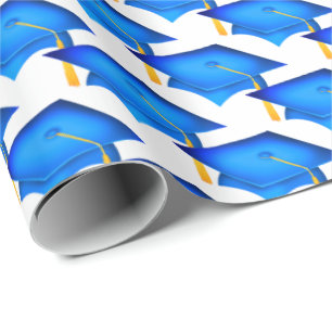 blaue Abschlusskappen mit goldenem Quast Geschenkpapier