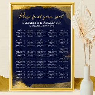 Blaue Abstrakte Alphabetische Hochzeitstabelle Poster