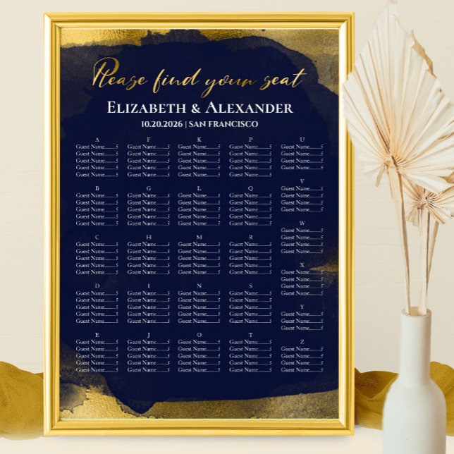 Blaue Abstrakte Alphabetische Hochzeitstabelle Poster (Von Creator hochgeladen)