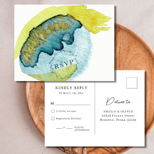Blaue abstrakte Aquarell-Kunst einzigartige Hochze Postkarte
