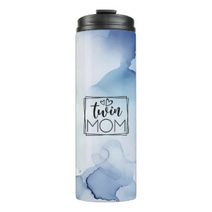 Blaue abstrakte Aquarell-Twin-Mom Thermosbecher
