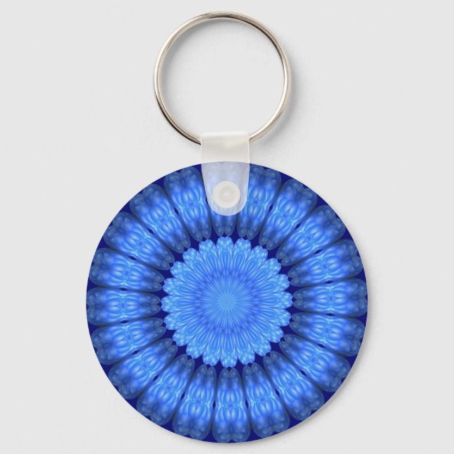 Blaue abstrakte Blume Schlüsselanhänger (Vorderseite)