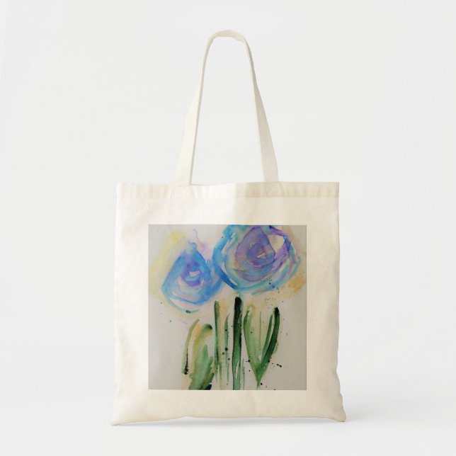 blaue abstrakte Blumen Tragetasche (Vorne)
