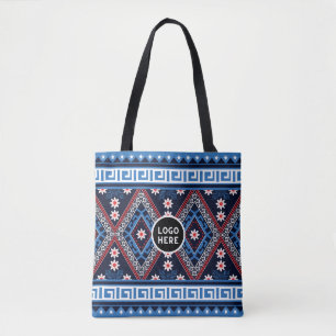 Blaue abstrakte ethnische geometrische Muster mit Tasche