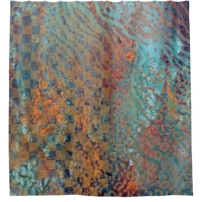  Blaue Abstrakte gemischte Tiere und Zebrahaut  Duschvorhang (Vorderseite)