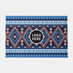 Blaue Abstrakte geometrische Muster mit Logo Fußmatte