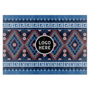 Blaue Abstrakte geometrische Muster mit Logo Schneidebrett