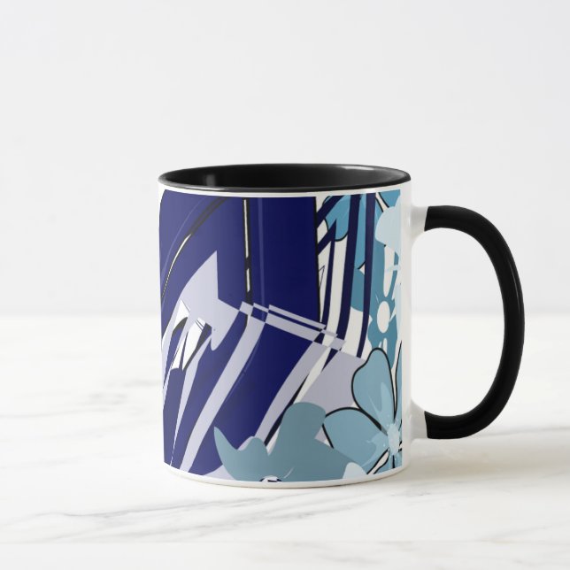 Blaue Abstrakte Gitterblüte — Fester Abstrakter Be Tasse (Rechts)