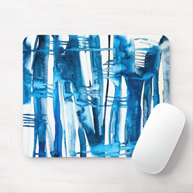 Blaue abstrakte Kunstaquarellbilder Mousepad (Mit Mouse)