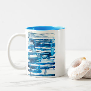 Blaue abstrakte Kunstaquarellbilder Zweifarbige Tasse