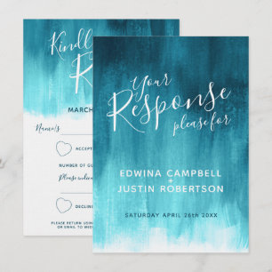 Blaue abstrakte moderne Kunst Hochzeit Antwort RSV Einladung