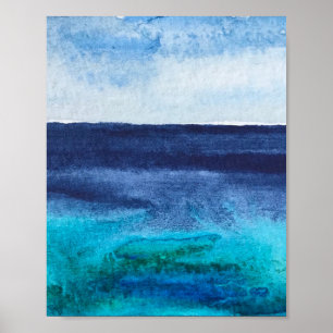 Blaue abstrakte nautische Meereskunst Wellen Poster