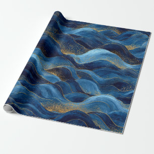 Blaue abstrakte Ozeanwellen – Elegantes Küsten-Des Geschenkpapier