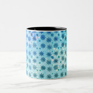 Blaue Abstrakte Schneeflocken Zweifarbige Tasse