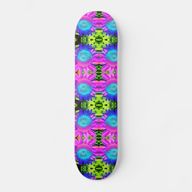Blaue Abstrakte Sonnenblume Skateboard (Vorderseite)