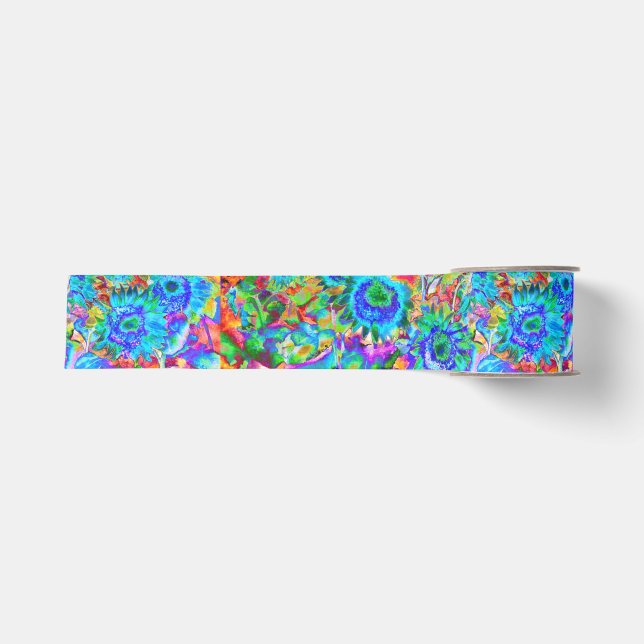 Blaue abstrakte Sonnenblumenblume Aquarellmalerei Ripsband (Vorderseite)
