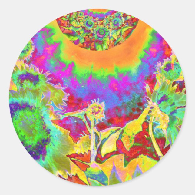 Blaue abstrakte Sonnenblumenblume Aquarellmalerei Runder Aufkleber (Vorderseite)