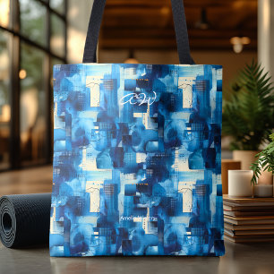 Blaue abstrakte Tragetasche modernes geometrisches Tasche