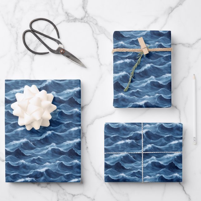 Blaue Abstürze Geschenkpapier Set (Vorderseite)