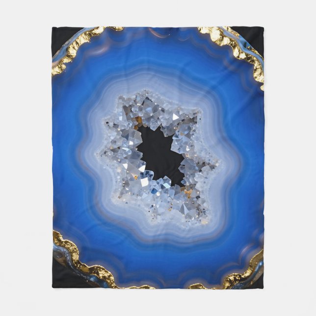 Blaue Achat-Geode Goldrand Kristall-Kunst Fleecedecke (Vorderseite)