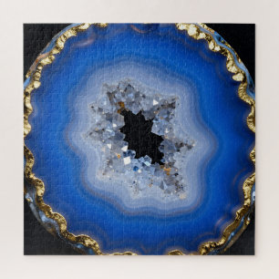Blaue Achat-Geode mit Goldrand Kristall-Kunst