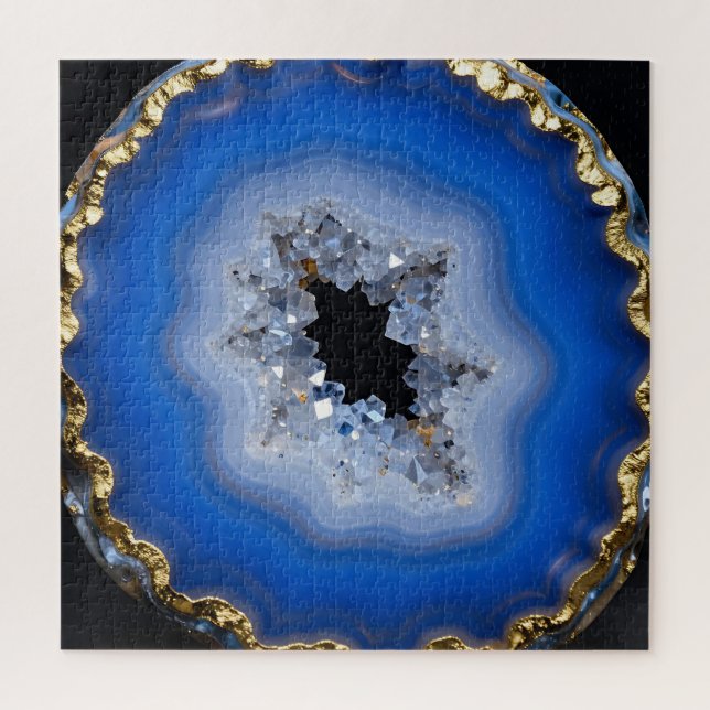 Blaue Achat-Geode mit Goldrand Kristall-Kunst (Vertikal)