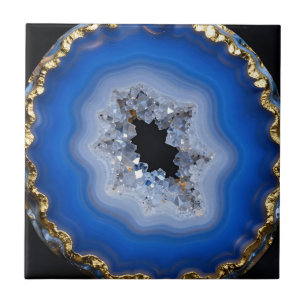 Blaue Achat-Geode mit Goldrand Kristall-Kunst Fliese