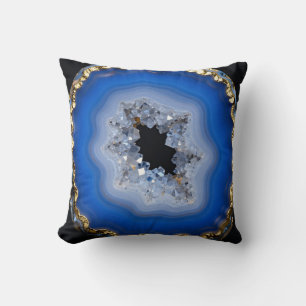 Blaue Achat-Geode mit Goldrand Kristall-Kunst Kissen
