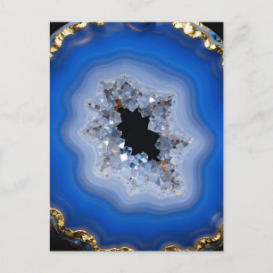 Blaue Achat-Geode mit Goldrand Kristall-Kunst Postkarte