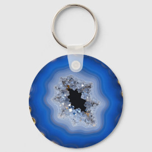 Blaue Achat-Geode mit Goldrand Kristall-Kunst Schlüsselanhänger