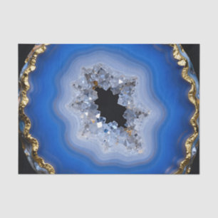Blaue Achat-Geode mit Goldrand Kristall-Kunst Seidenpapier
